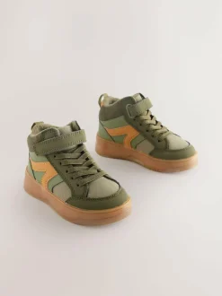 Next Touch Fastening Elastic Lace Hi Top Trainers Green Khaki Best