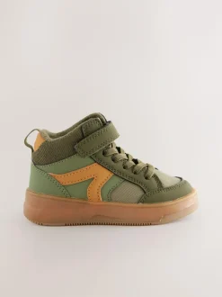 Next Touch Fastening Elastic Lace Hi Top Trainers Green Khaki Best