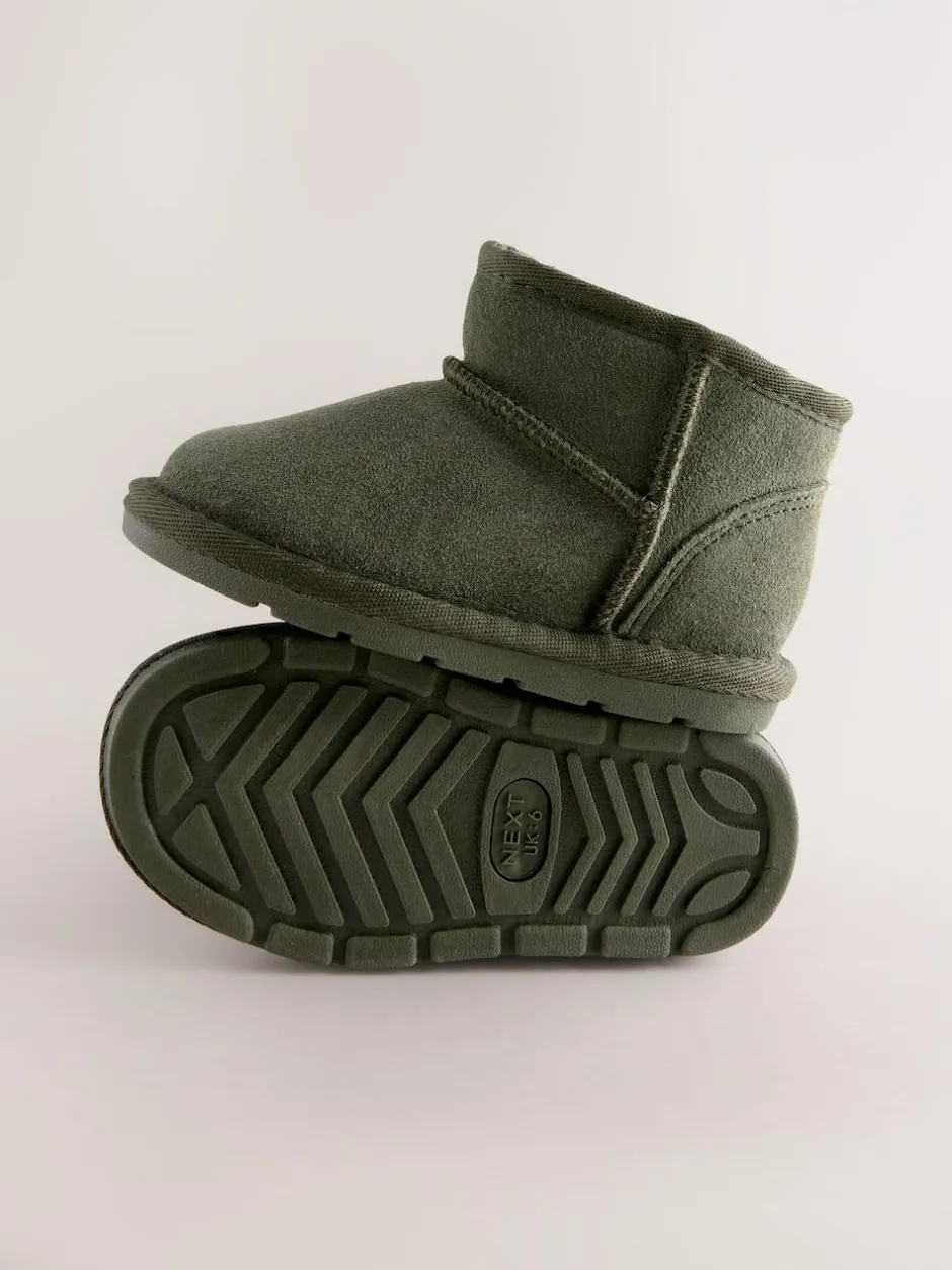Next Warm Lined Suede Boots Green Khaki Clearance