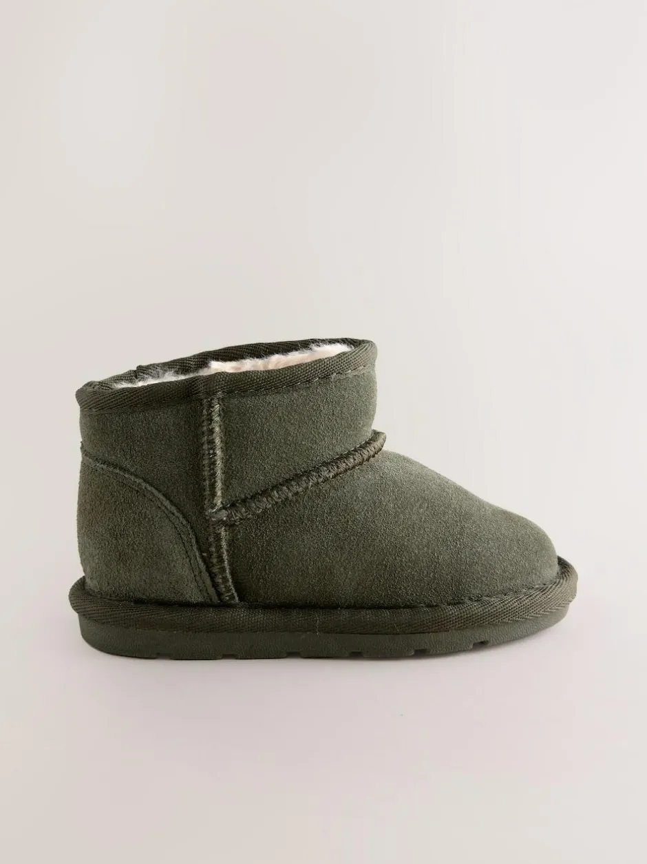 Next Warm Lined Suede Boots Green Khaki Clearance