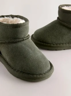 Next Warm Lined Suede Boots Green Khaki Clearance