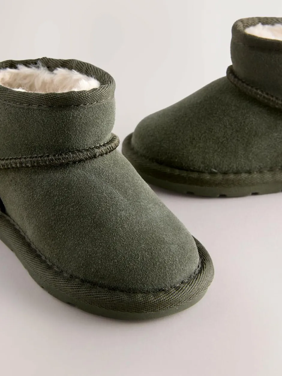Next Warm Lined Suede Boots Green Khaki Clearance