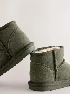 Next Warm Lined Suede Boots Green Khaki Clearance
