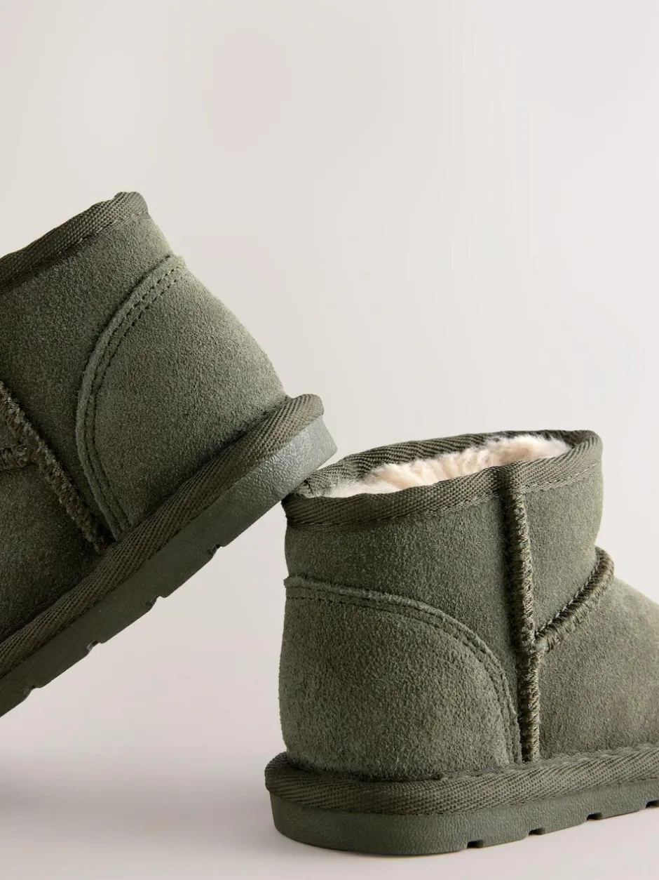 Next Warm Lined Suede Boots Green Khaki Clearance