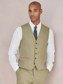 Next Linen Blend Texture Suit Waistcoat Green New