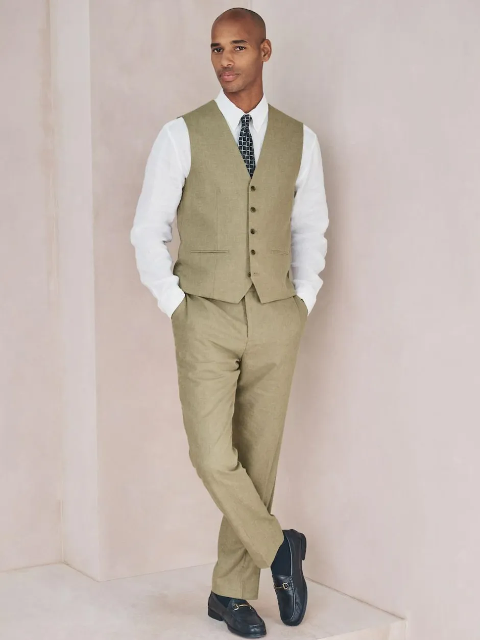 Next Linen Blend Texture Suit Waistcoat Green New