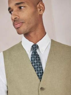 Next Linen Blend Texture Suit Waistcoat Green New