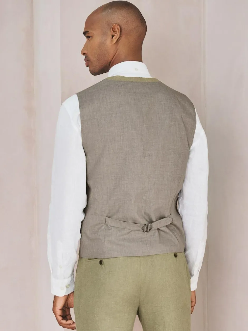 Next Linen Blend Texture Suit Waistcoat Green New