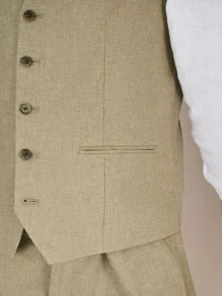 Next Linen Blend Texture Suit Waistcoat Green New