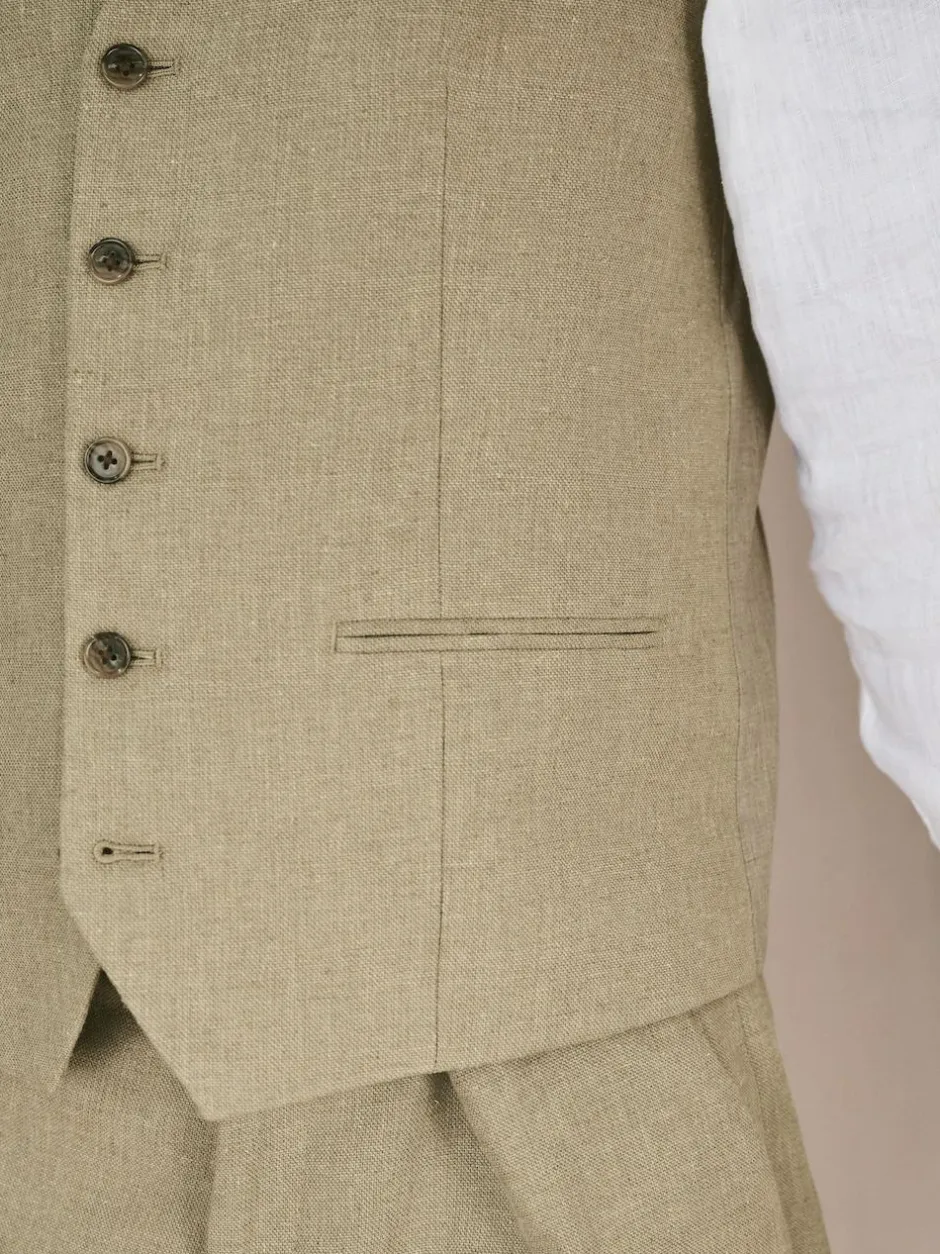 Next Linen Blend Texture Suit Waistcoat Green New