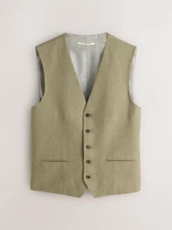 Next Linen Blend Texture Suit Waistcoat Green New
