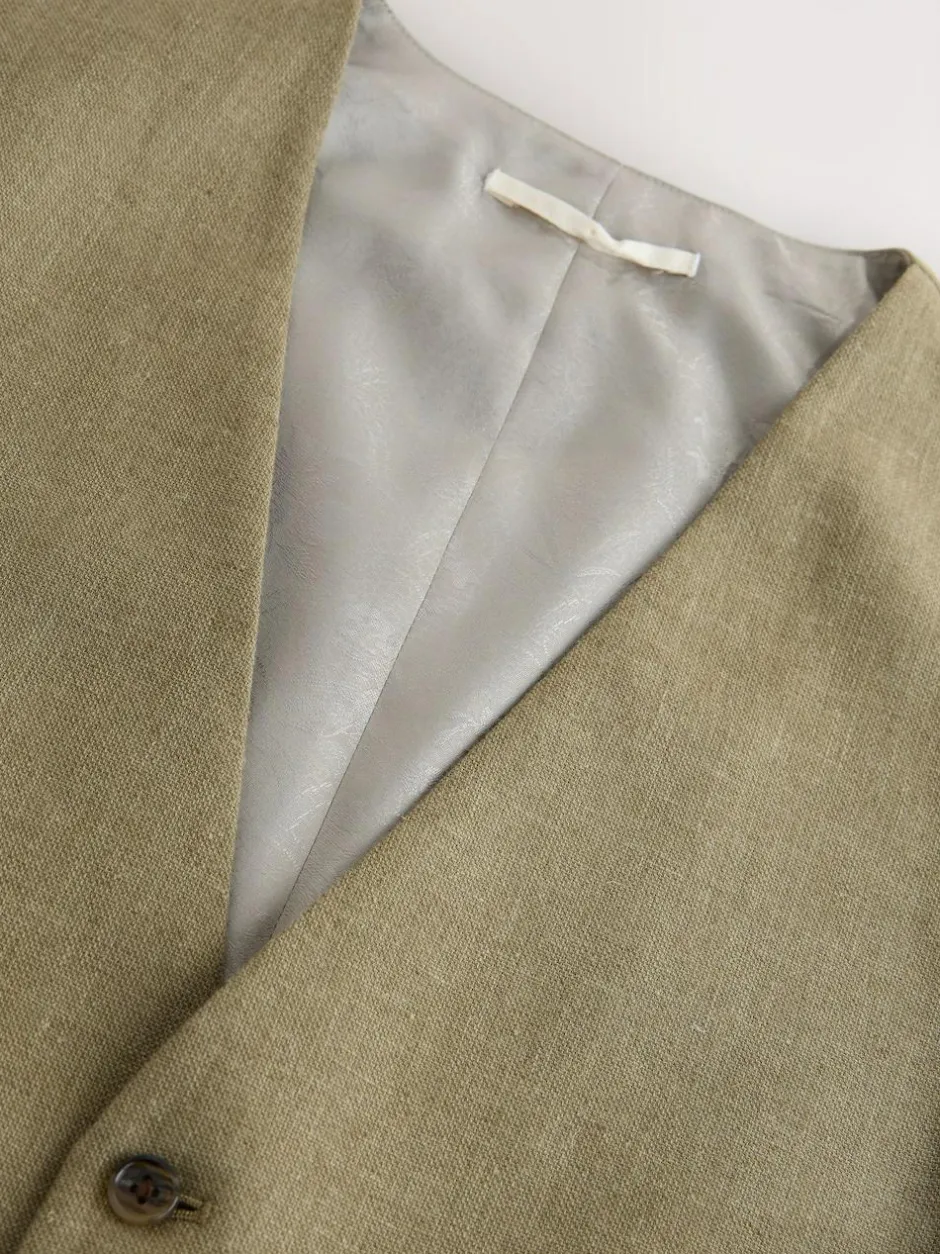Next Linen Blend Texture Suit Waistcoat Green New