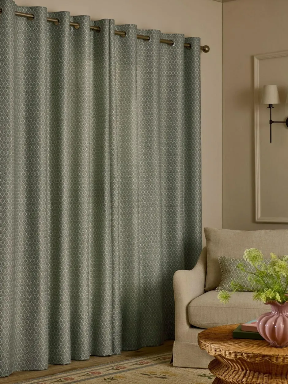 Next Green Mini Leaf Jacquard Eyelet Lined Curtains Hot