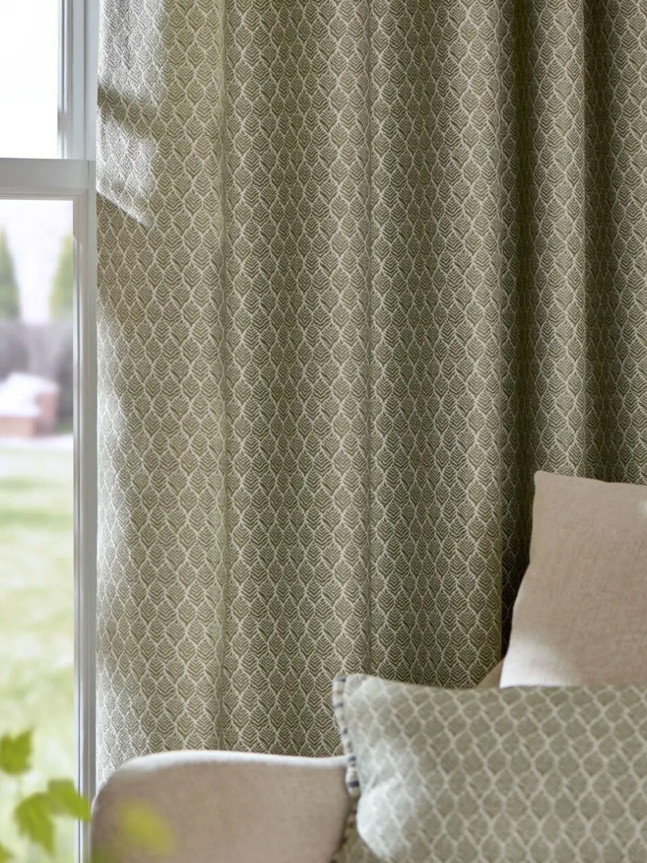 Next Green Mini Leaf Jacquard Eyelet Lined Curtains Hot