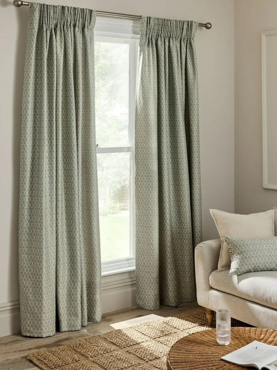 Next Green Mini Leaf Jacquard Pencil Pleat Lined Curtains Sale