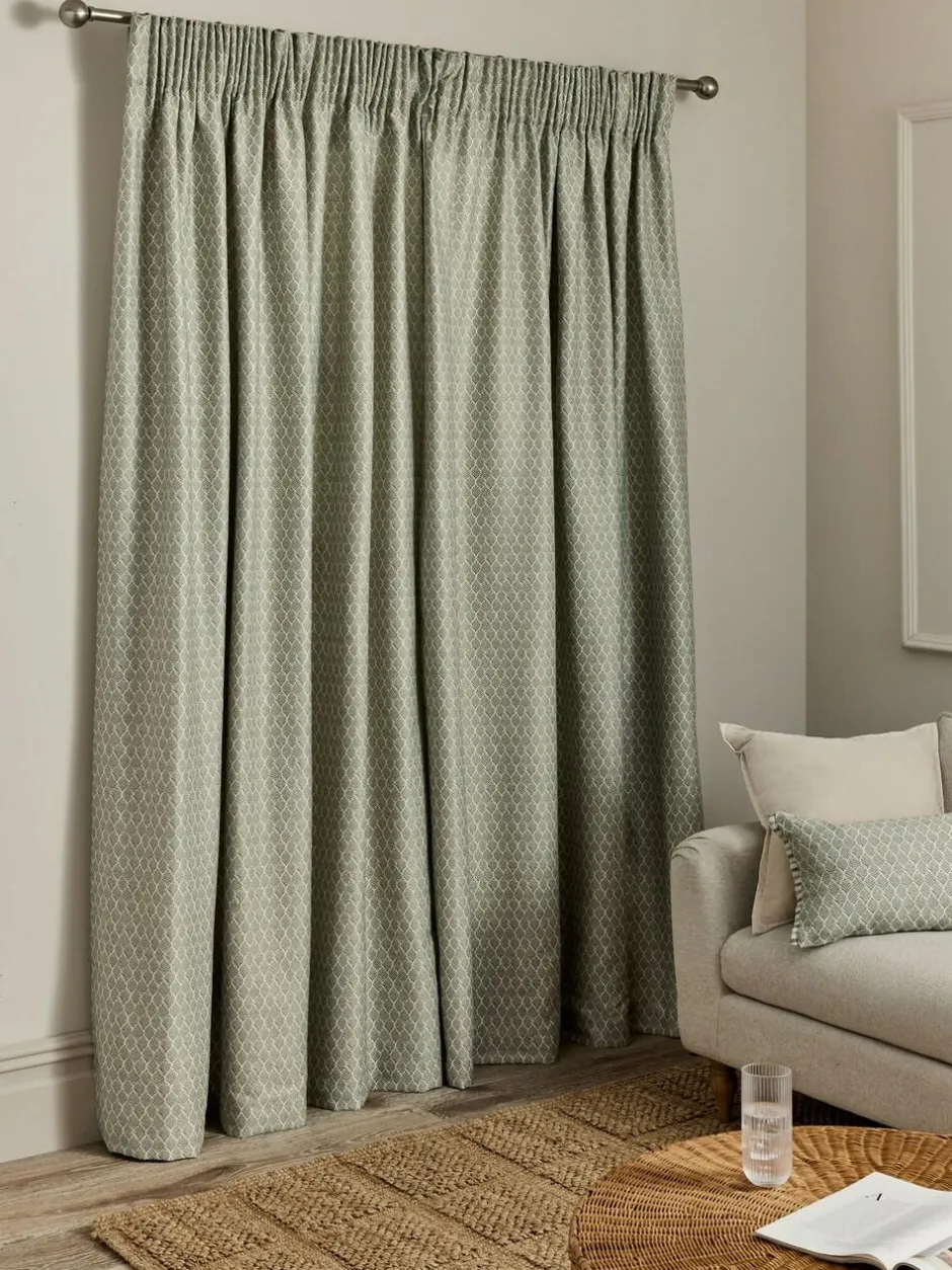 Next Green Mini Leaf Jacquard Pencil Pleat Lined Curtains Sale