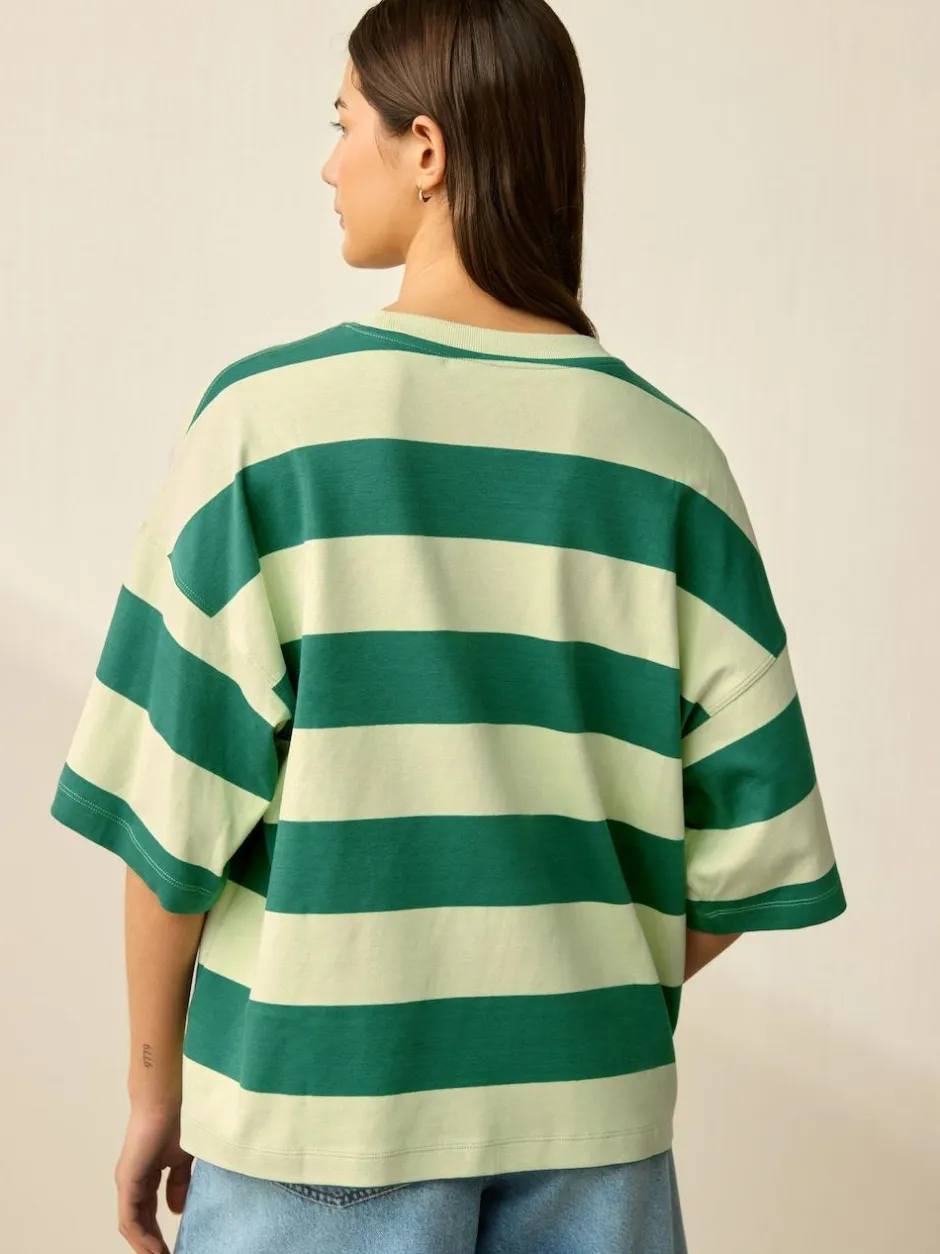 Next Green Monochrome Oversized Relaxed Fit Boxy Heavyweight Crew Neck T-Shirt Clearance
