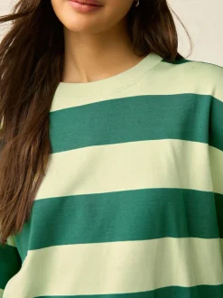 Next Green Monochrome Oversized Relaxed Fit Boxy Heavyweight Crew Neck T-Shirt Clearance