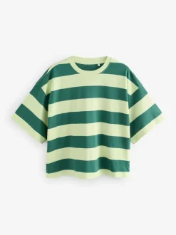 Next Green Monochrome Oversized Relaxed Fit Boxy Heavyweight Crew Neck T-Shirt Clearance