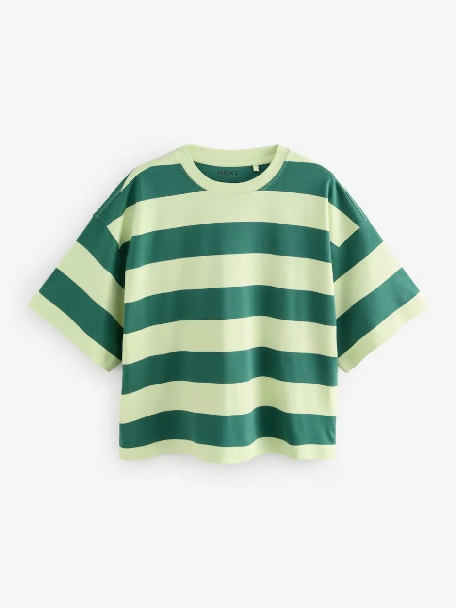 Next Green Monochrome Oversized Relaxed Fit Boxy Heavyweight Crew Neck T-Shirt Clearance