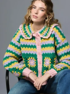 Next Green Multi Patch Hand Crochet Collar Cardigan Clearance