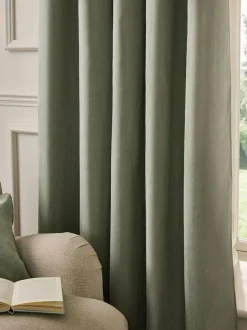 Next Green Olive Blackout/Thermal Cotton Eyelet Curtains Hot