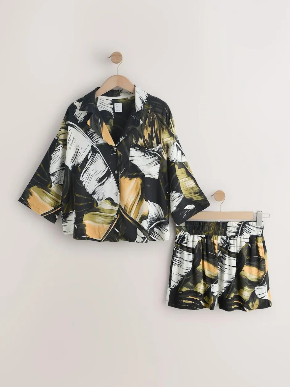 Next Button Through Short Pyjamas Set Green Palm Clearance