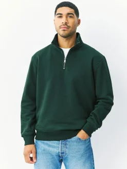 Next Green Quarter Zip Cotton Rich Jersey Sweatshirt Discount