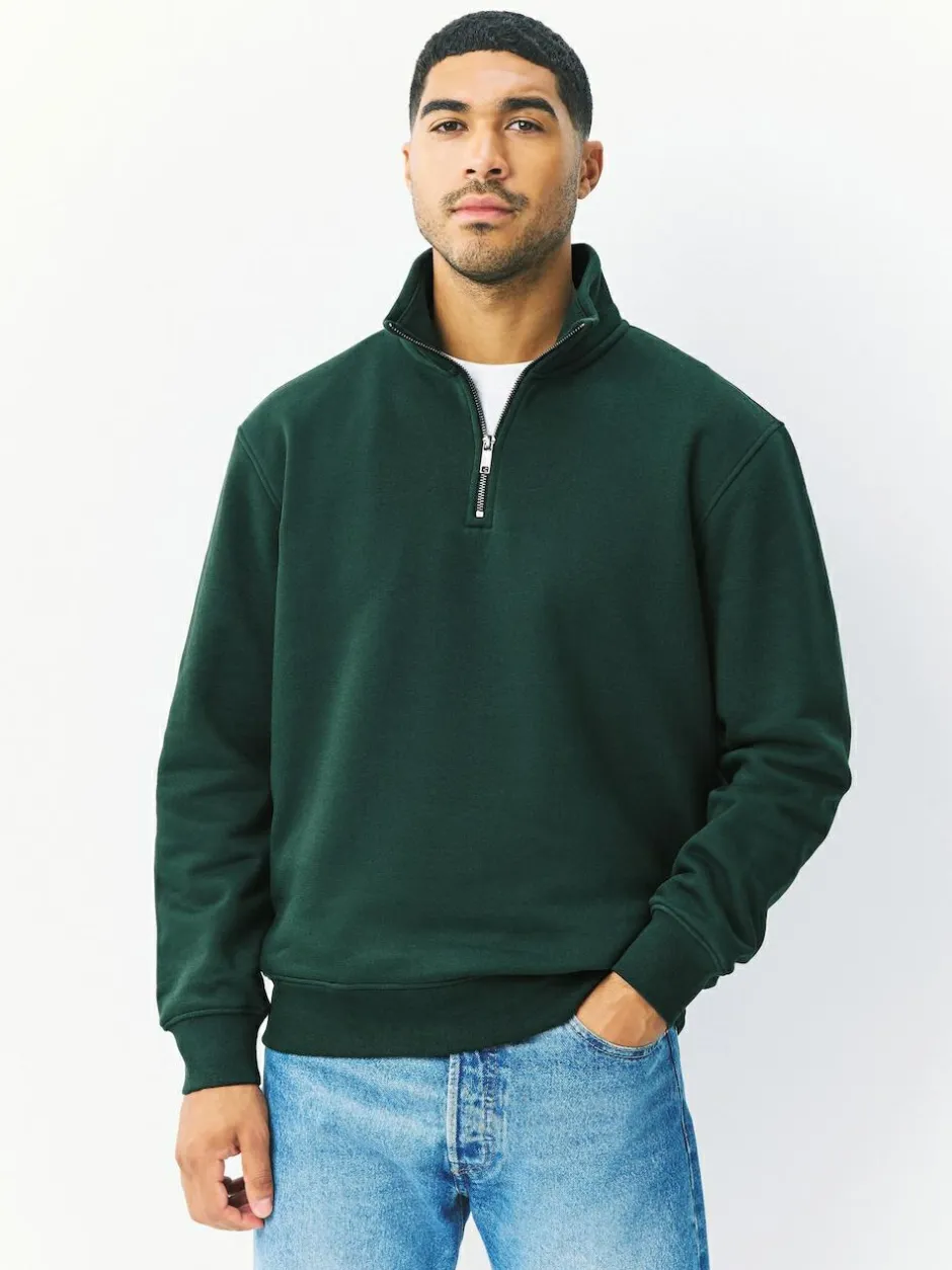 Next Green Quarter Zip Cotton Rich Jersey Sweatshirt Discount