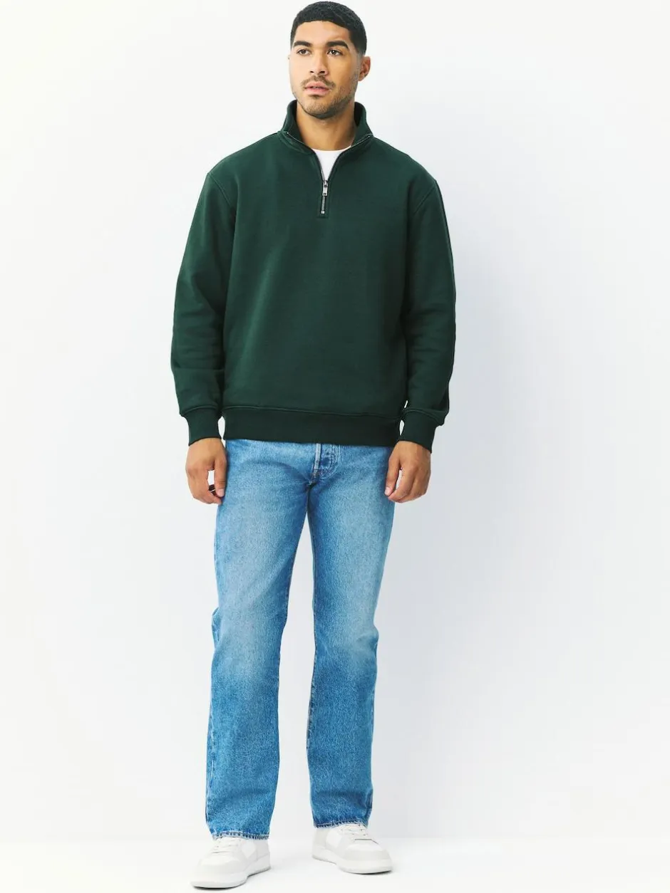 Next Green Quarter Zip Cotton Rich Jersey Sweatshirt Discount