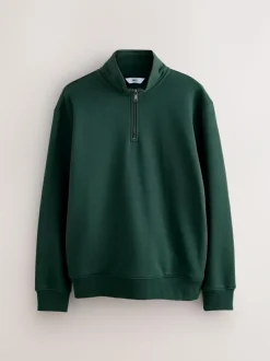 Next Green Quarter Zip Cotton Rich Jersey Sweatshirt Discount