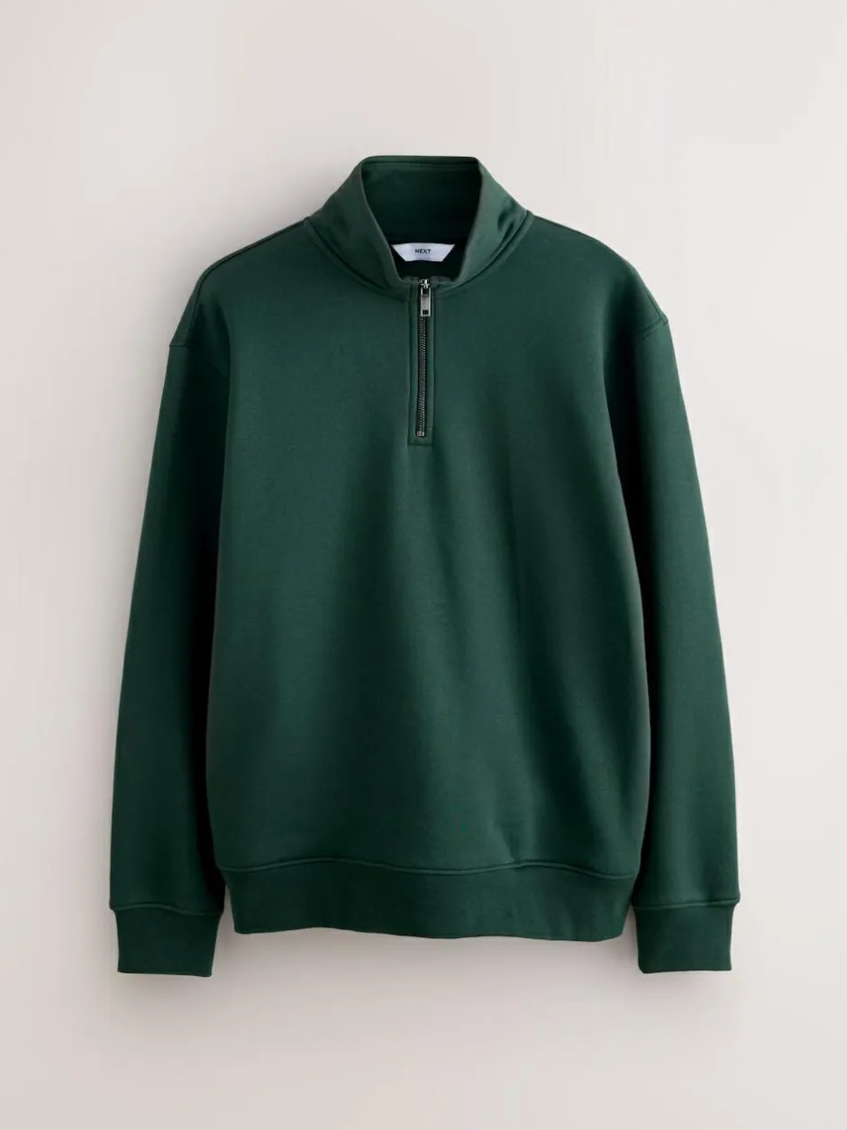 Next Green Quarter Zip Cotton Rich Jersey Sweatshirt Discount