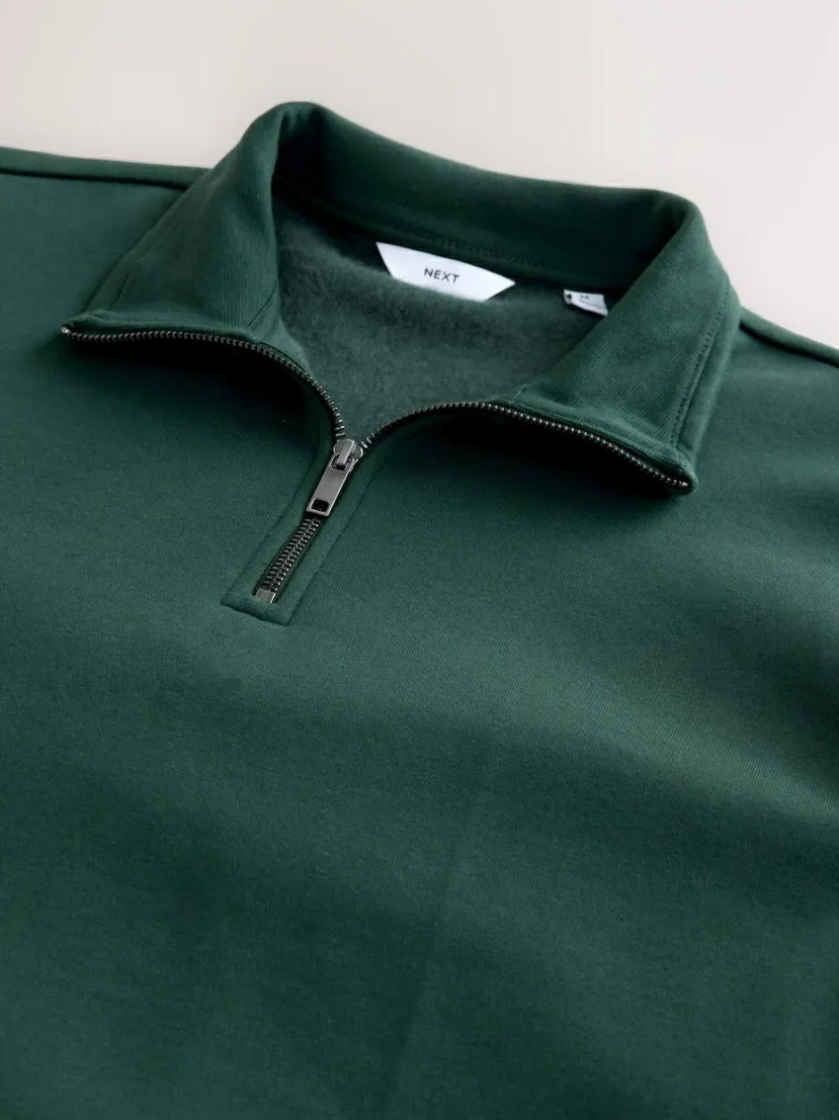 Next Green Quarter Zip Cotton Rich Jersey Sweatshirt Discount