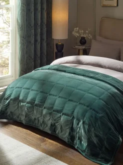 Next Green Quilted Lustre Velvet Bedspread Outlet