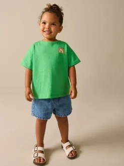 Next Short Sleeve Embroidered T-Shirt (3mths-7yrs) Green Rainbow New