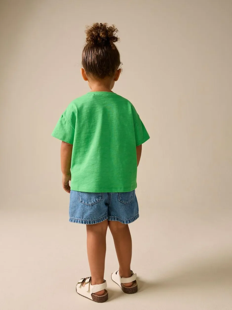 Next Short Sleeve Embroidered T-Shirt (3mths-7yrs) Green Rainbow New