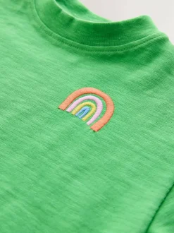 Next Short Sleeve Embroidered T-Shirt (3mths-7yrs) Green Rainbow New