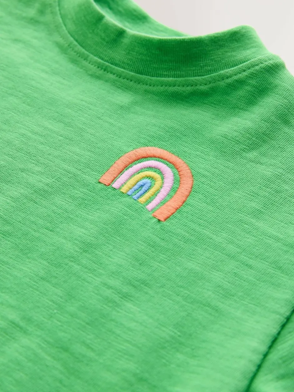Next Short Sleeve Embroidered T-Shirt (3mths-7yrs) Green Rainbow New