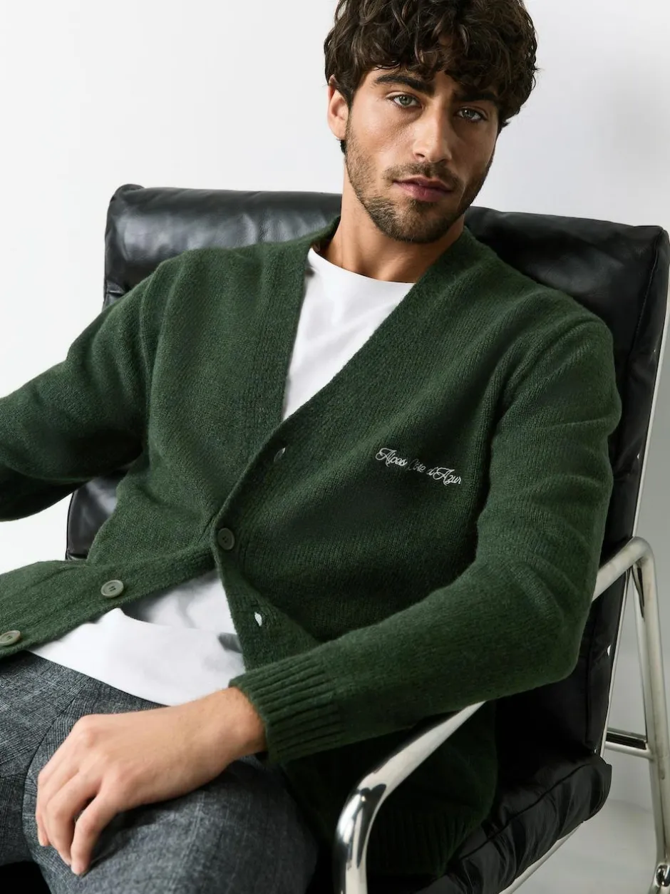 Next Regular Fit Embroidered Chest Motif Cardigan Green Sale