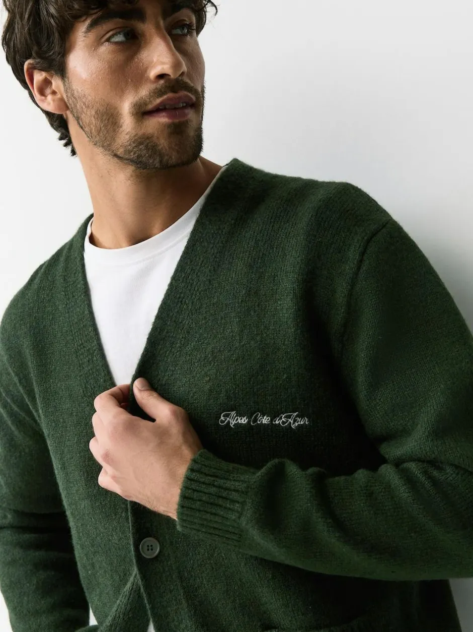 Next Regular Fit Embroidered Chest Motif Cardigan Green Sale
