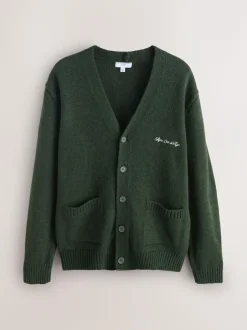 Next Regular Fit Embroidered Chest Motif Cardigan Green Sale