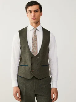 Next Green Regular Fit Nova Fides Italian Wool Blend Trimmed Check Suit Waistcoat Discount