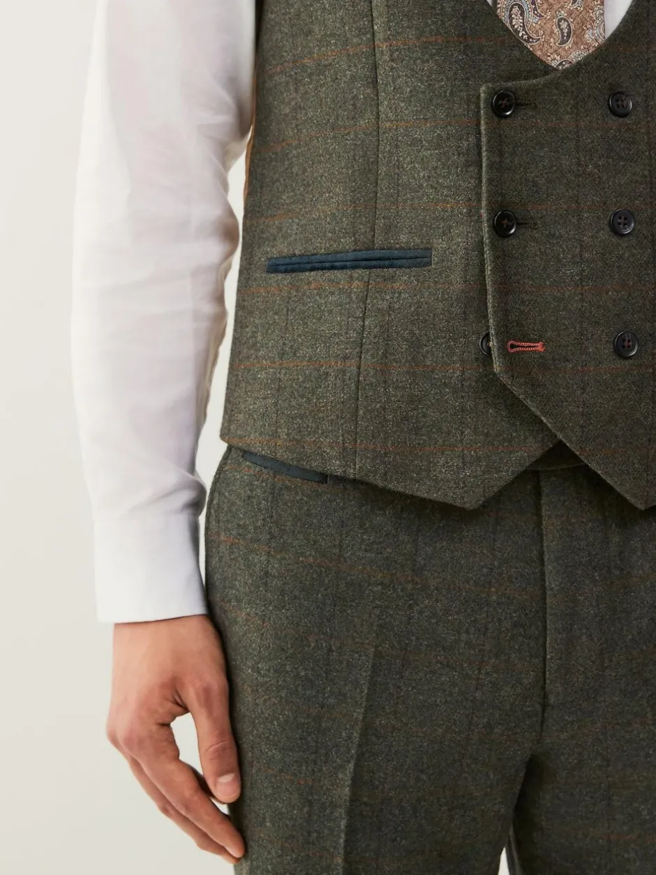 Next Green Regular Fit Nova Fides Italian Wool Blend Trimmed Check Suit Waistcoat Discount