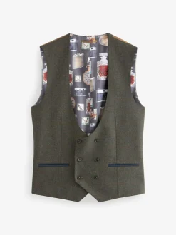 Next Green Regular Fit Nova Fides Italian Wool Blend Trimmed Check Suit Waistcoat Discount