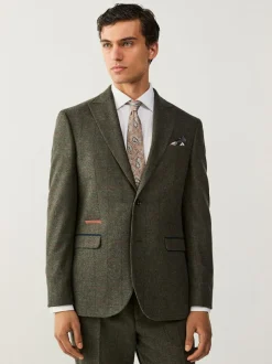 Next Green Regular Fit Nova Fides Italian Wool Blend Trimmed Check Suit Jacket Discount