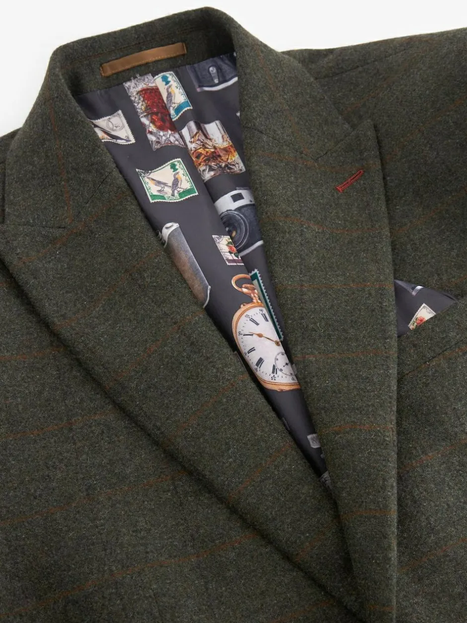Next Green Regular Fit Nova Fides Italian Wool Blend Trimmed Check Suit Jacket Discount