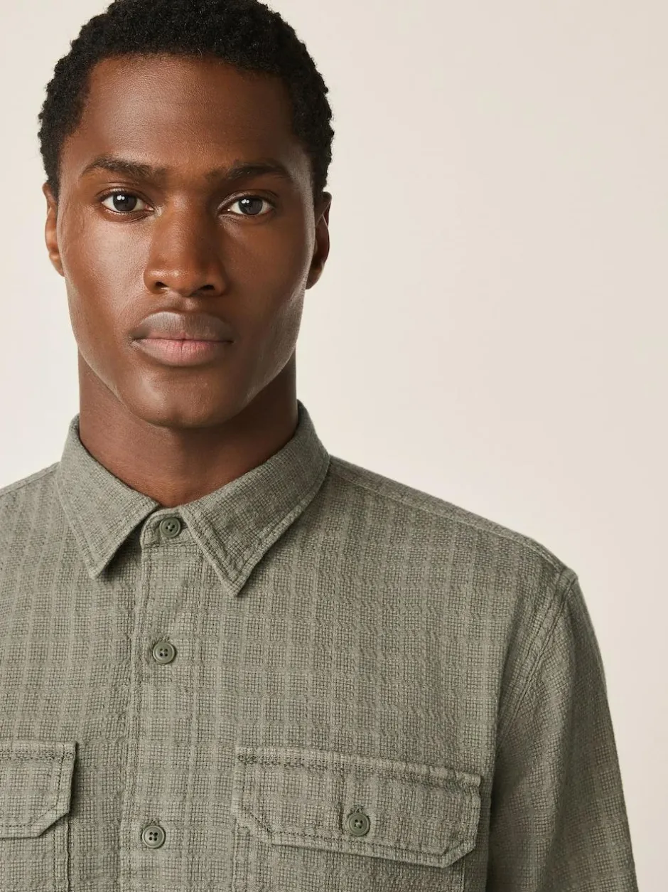 Next Regular Fit Textured Waffle Long Sleeve Shirt Green Outlet