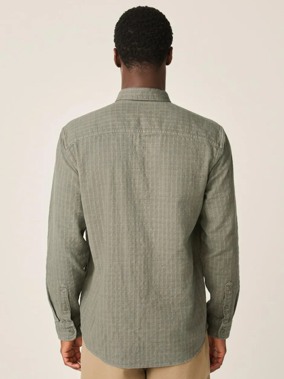Next Regular Fit Textured Waffle Long Sleeve Shirt Green Outlet