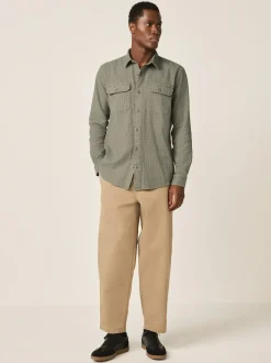 Next Regular Fit Textured Waffle Long Sleeve Shirt Green Outlet