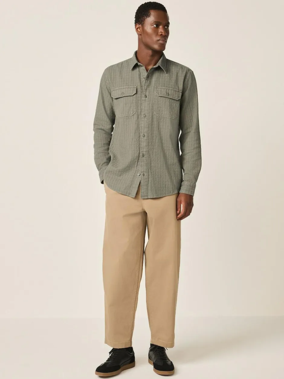 Next Regular Fit Textured Waffle Long Sleeve Shirt Green Outlet